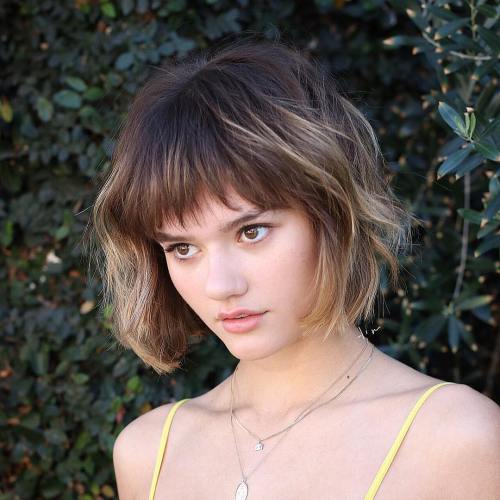 Wavy Chin-Length Bob With V-Cut Bangs