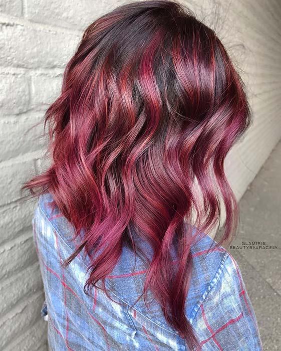 Wavy, Light Burgundy Ombre