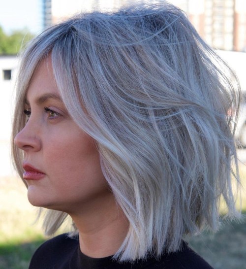 White Blonde Long Bob with Wispy Layers