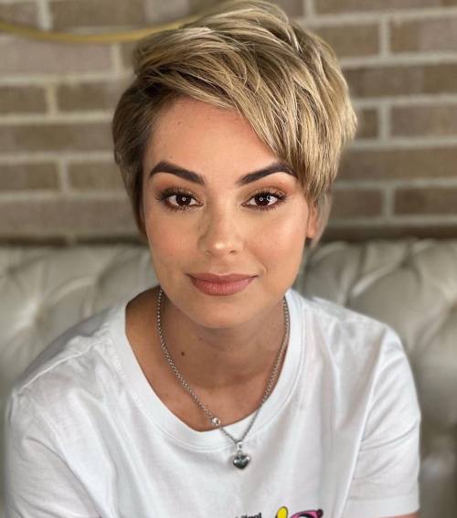 Asymmetric Pixie with Blonde Highlights