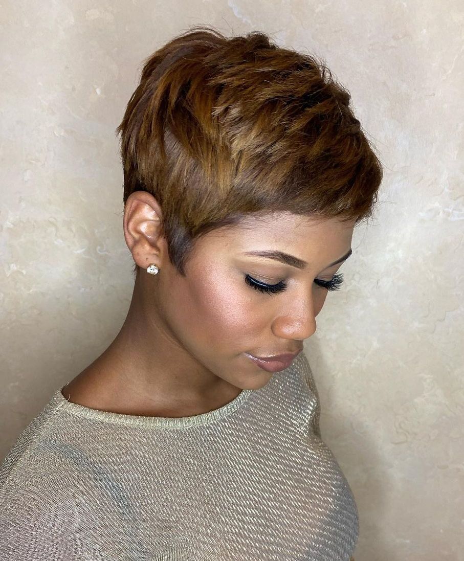 Caramel Brown Pixie Hairstyle for Black Women