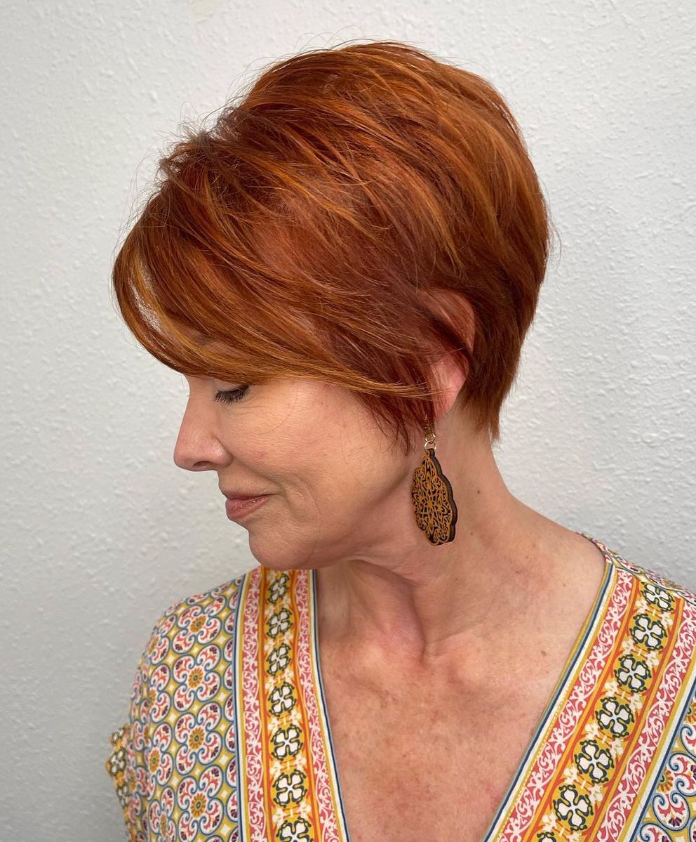 Feminine and Youthful Red Pixie for Women Over 50