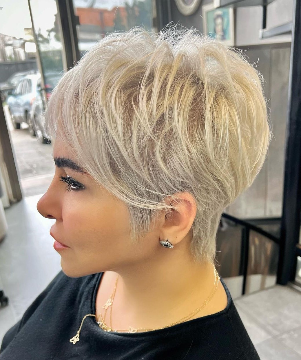 Heavily Textured Platinum Blonde Pixie