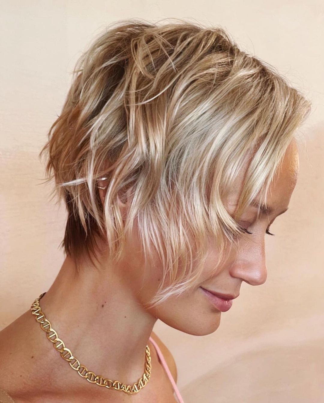 Long Blonde Pixie with Disconnected Layers