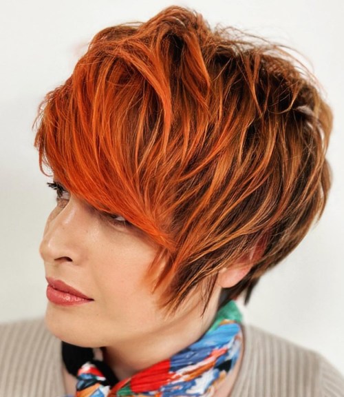 Long Pixie with Feathery Layers and Fiery Highlights