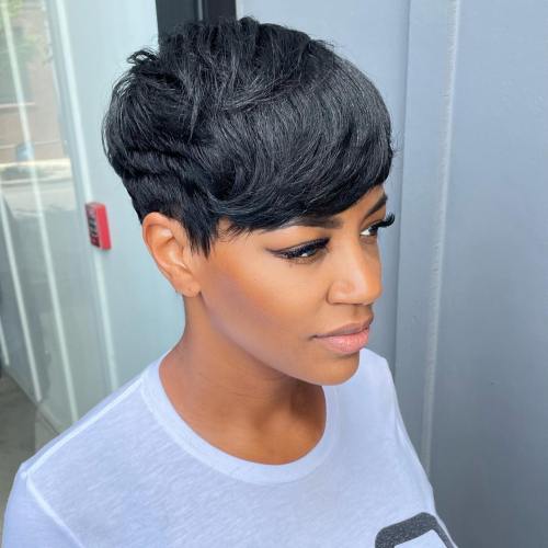 Messy Black Pixie Hairstyle with Shaved Lines