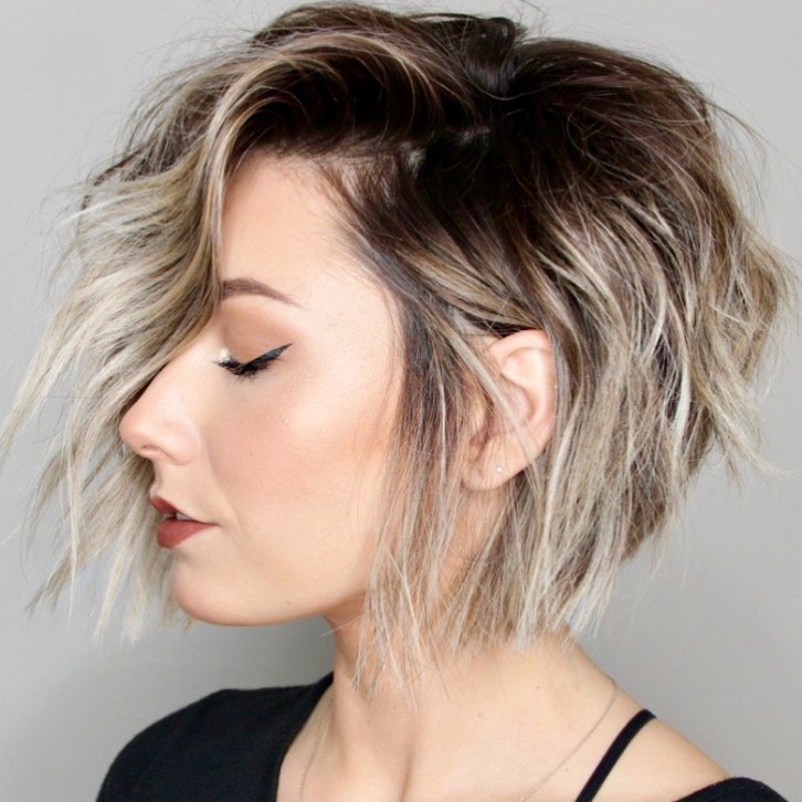 Messy Blonde Pixie Bob with Shadow Roots