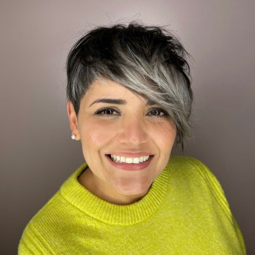 Messy Short Pixie with Long Block Colored Bangs