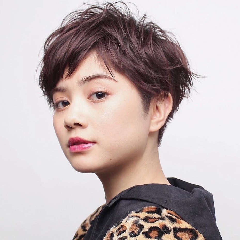 Pinky Brown Textured Pixie for Asian Girl