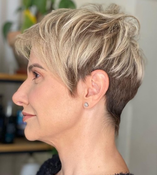 Pixie with Brown Tapered Undercut and Blonde Feathered Top