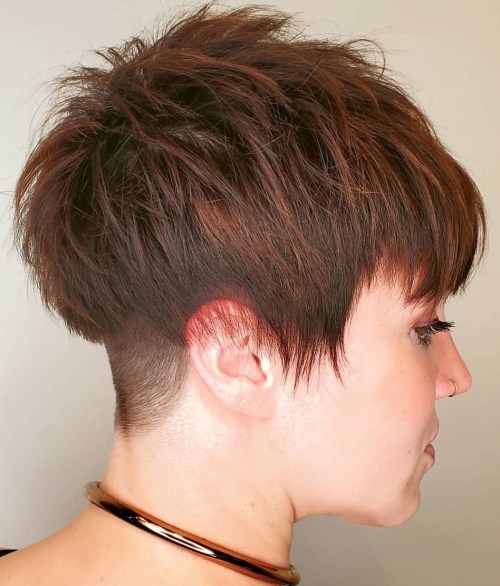 Red Brown Feathered Pixie with Nape Undercut