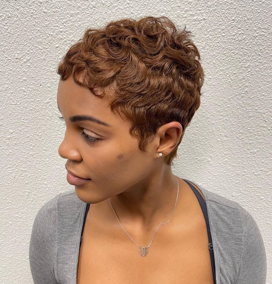 Red Brown Pixie with Flat Curls for Natural Hair