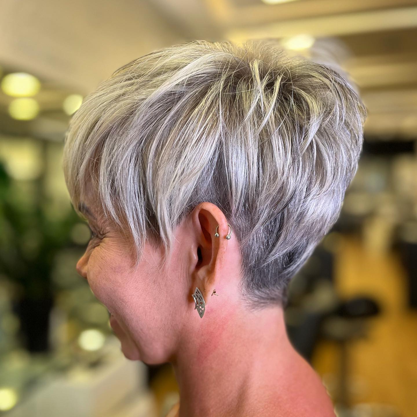 Sassy Textured Pixie for over 50 with Closely Clipped Nape Undercut