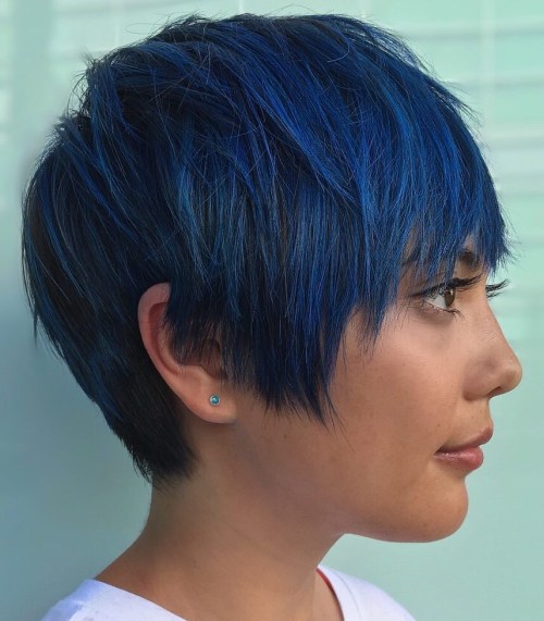 Textured Navy Blue Pixie for Dark Straight Hair