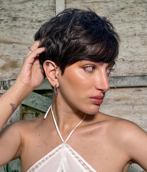 Textured Pixie on Thick Brunette Hair