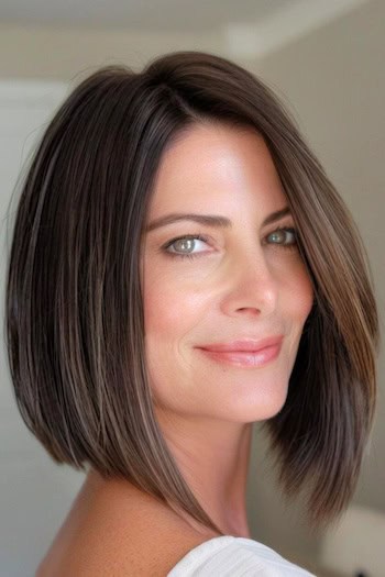 A-Line Bob With Blunt Ends Hairstyle For Women Over 40.