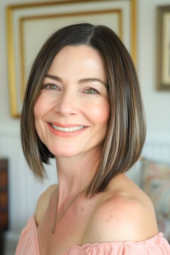 Angled Bob Hairstyle For Women Over 40.