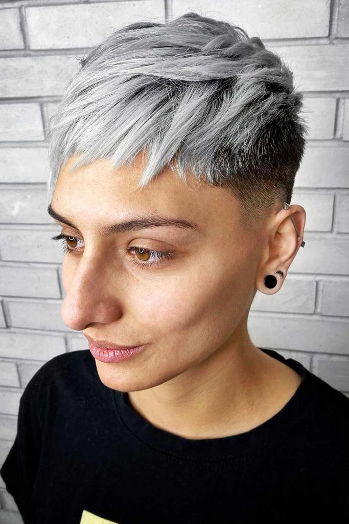 Asymmetrical Bangs for Pixie #shortgreyhair #shorthairstyles #greyhairstyles