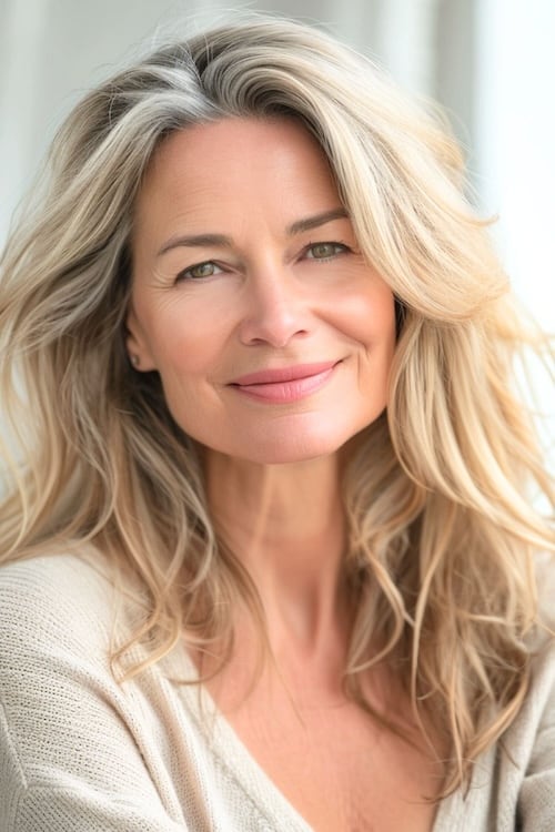 Beach blond waves on older woman.