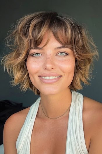 Beachy Highlighted Shag Short Hairstyle.