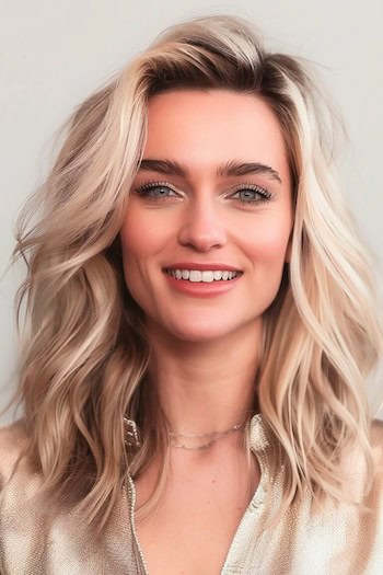 Blonde Waves with Side Part Medium-length Hairstyle.