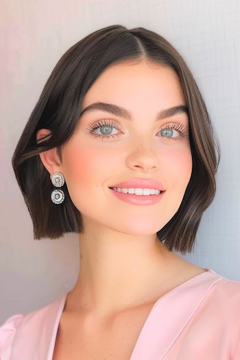 Blunt Bob with Center Part Short Hairstyle.