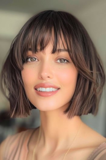 Blunt Bob With Piecey Bangs Short Hairstyle.