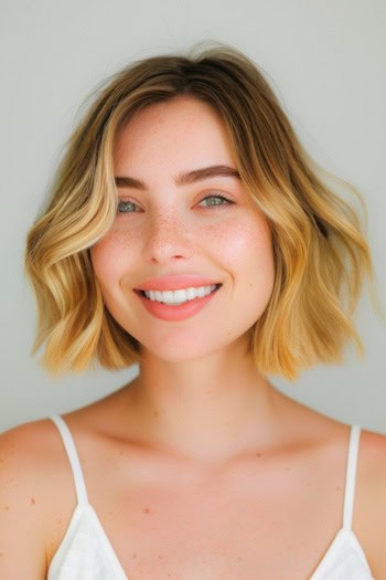 Blunt Ombre Wavy Bob Short Hairstyle.