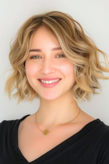 Bouncy Wavy Bob Short Hairstyle.