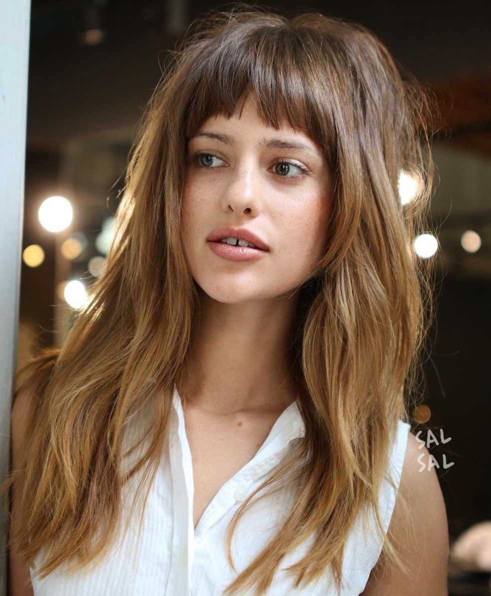 Brown Ombre Hair with Full Bangs