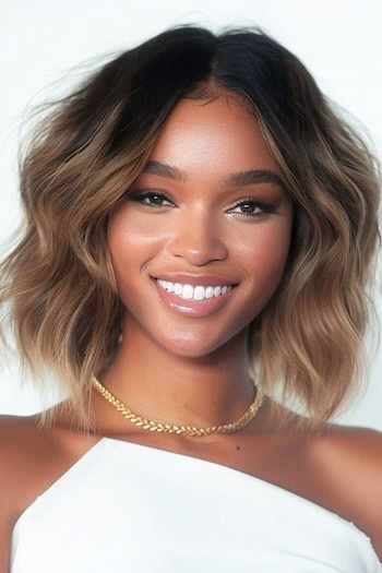 Center-Parted Wavy Long Bob Hairstyle.