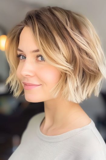 Chin Length Highlighted Bob Hairstyle For Thin Hair.