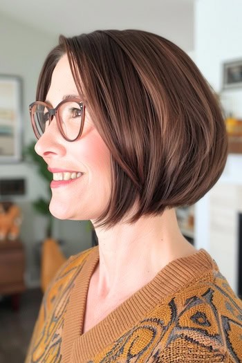 Chin-Length Rounded Bob Hairstyle For Women Over 40.