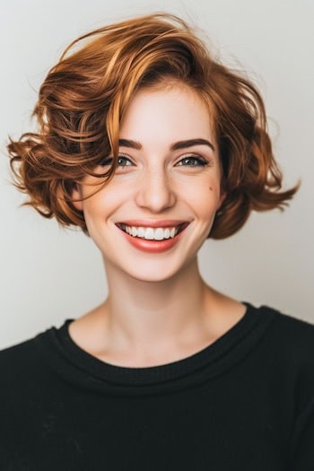 Chin-Length Wavy Bob Short Hairstyle.