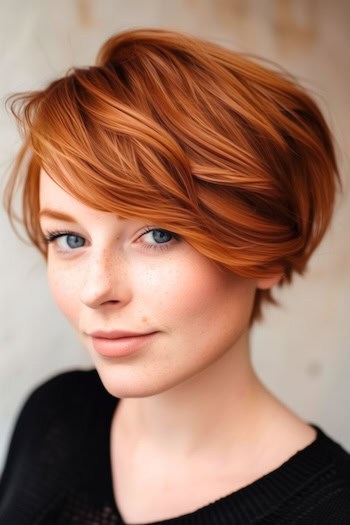 Choppy Copper Pixie Bob Short Hairstyle.