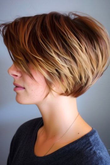 Choppy Highlighted Pixie Bob Short Hairstyle.