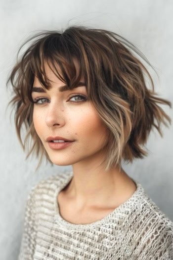 Choppy Layers with Bangs Short Hairstyle.