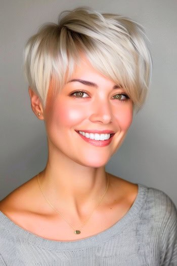 Choppy Platinum Blonde Pixie Short Haircut.