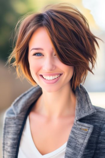 Choppy Tousled Bob Short Hairstyle.