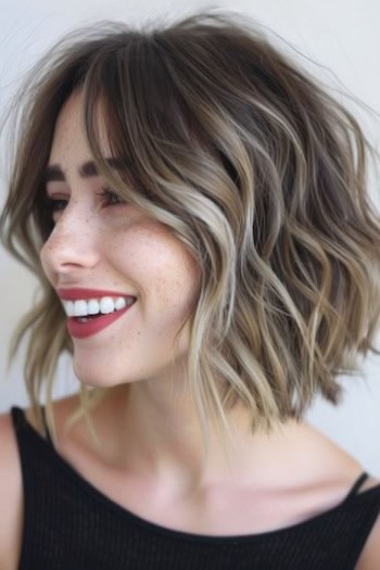 Choppy Wavy Bob Short Hairstyle.