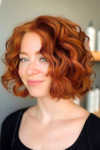 Copper Red Curly Bob.