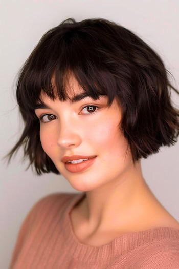 Cropped Bob With Bangs Short Hairstyle.