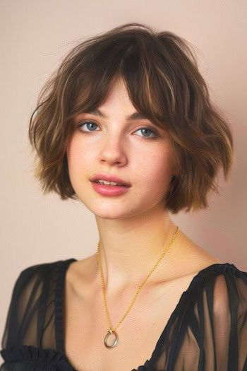 Cropped Shag with Curtain Bangs Short Hairstyle.