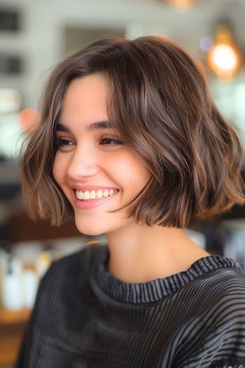 Cropped Wavy Bob Short Hairstyle For Thick Hair.