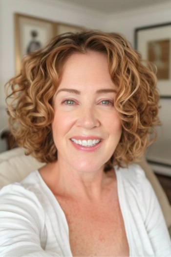 Curly Bob Hairstyle For Women Over 40.