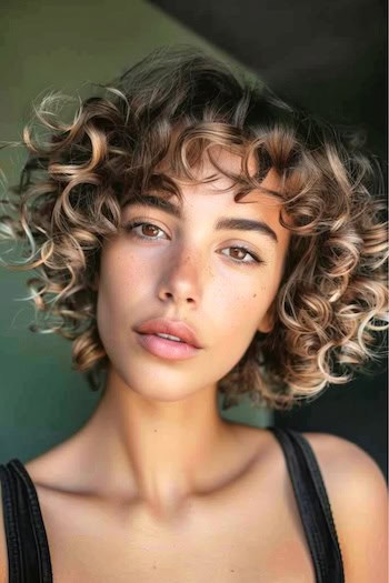 Curly Bob with Bangs Hairstyle.