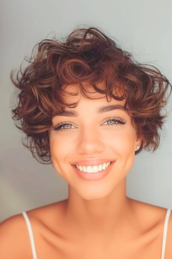 Curly Pixie Bob Short Hairstyle For Thick Hair.