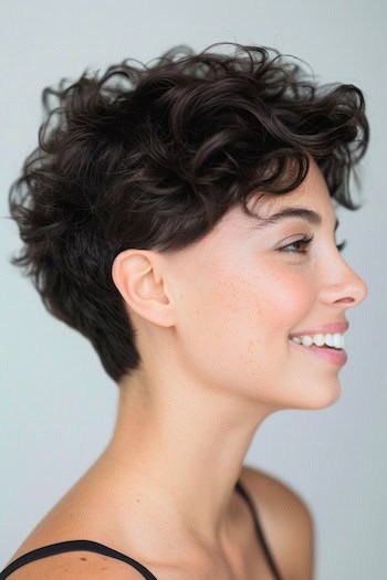 Curly Pixie With Tapered Neck Short Hairstyle For Thick Hair.