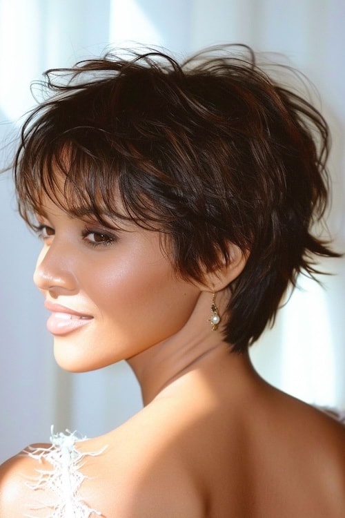 Feathered Fringe Pixie cut.