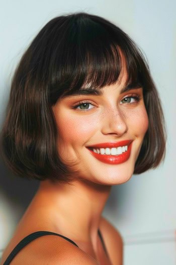 French Bob With Bangs Short Hairstyle.